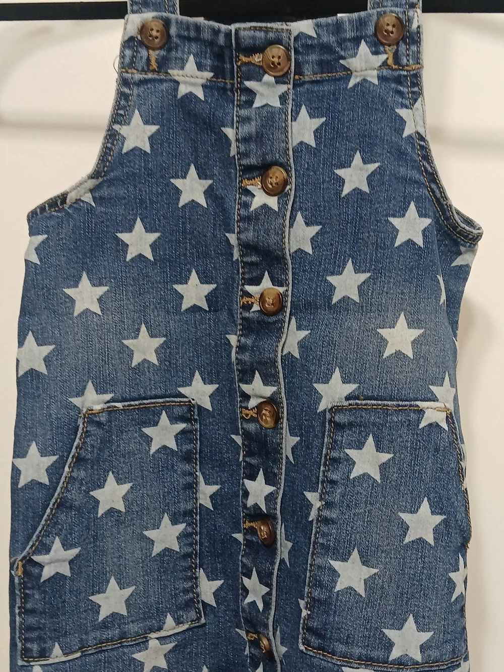 wonder nation Blue Star-Print Denim Overall Dress
